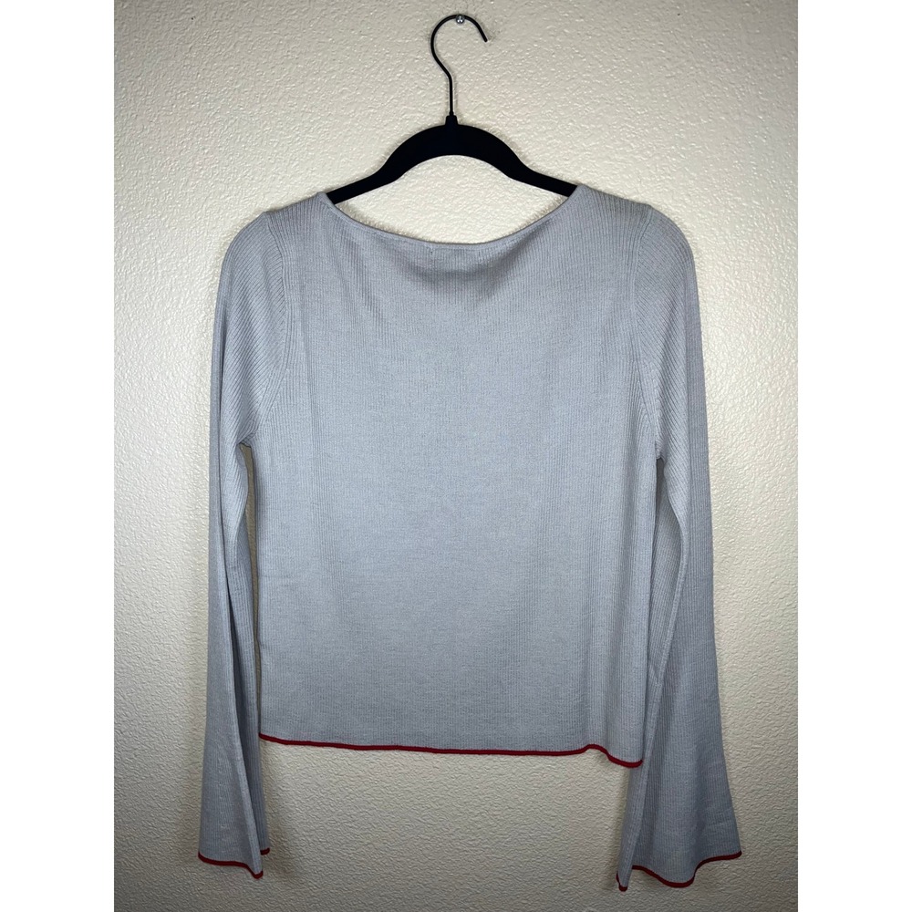 NWT Madewell Flared-Sleeve Boatneck Sweater Merino Wool-Silk Blend Blue Red XL - Picture 10 of 10